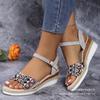 Roman color matching wedge heel large size fashion round head thick bottom open toe women's one-word buckle new wish2025