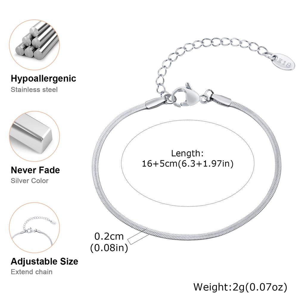 Anlaufgeschütztes Edelstahl Silberfarben Fischgräten Flaches Schlangenketten Armband für Damen Minimalistischer Schmuck