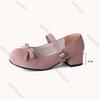 Fashion Bow Shallow Mouth Cute Pumps Spring Autumn Temperament Thick Middle Heel Mary Janes Shoes Solid Round Toe Suede Pumps for Women