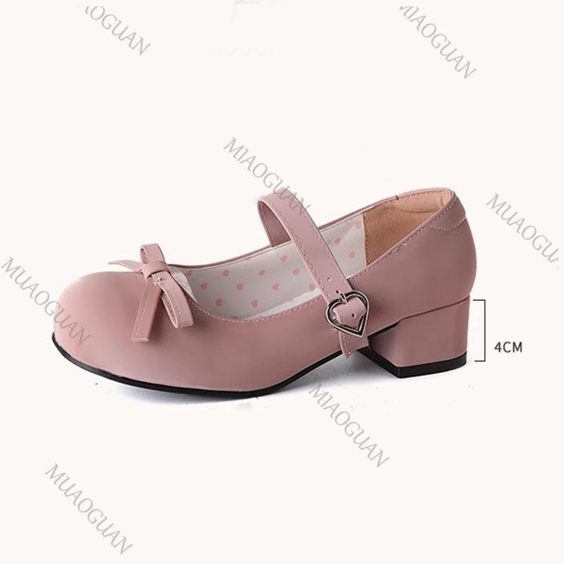 Fashion Bow Shallow Mouth Cute Pumps Spring Autumn Temperament Thick Middle Heel Mary Janes Shoes Solid Round Toe Suede Pumps for Women