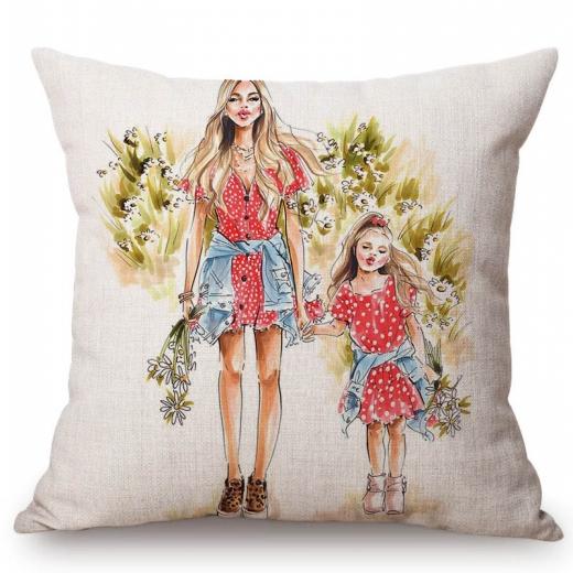Baby Mother Parenting Art Cozy Family Hand Drawing Sketch Home Decoration Cotton Linen Sofa Throw Pillow Case Car Cushion Cover