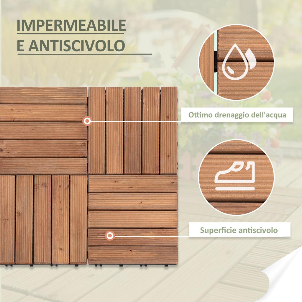 Outdoor Wooden Floor Tiles, Set of 27 Pieces Interlocking Assembly, 30x30x2.5cm