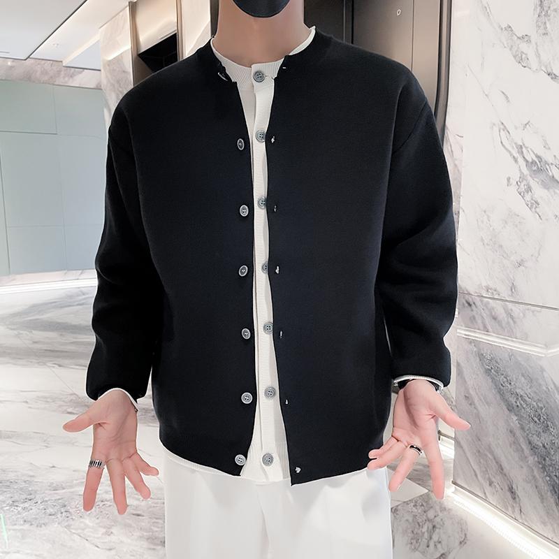 Pulover cardigan nou, retro american, ocazional, în stil relaxat, cu gât rotund, haină pentru bărbați de culoare uni