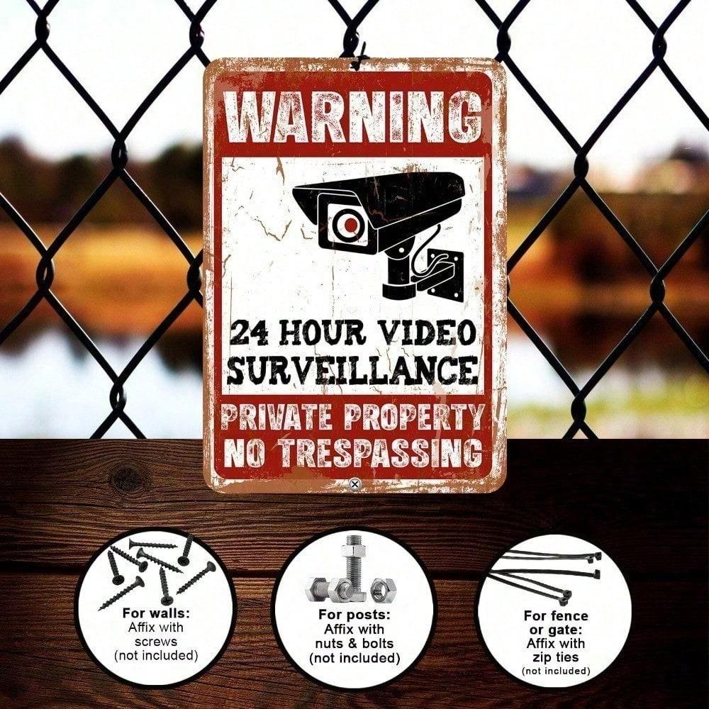 4 Pack Private Property Video Surveillance Signs, Weatherproof Rustproof Aluminum Security Camera Sign for Home Yard Garden Outdoor