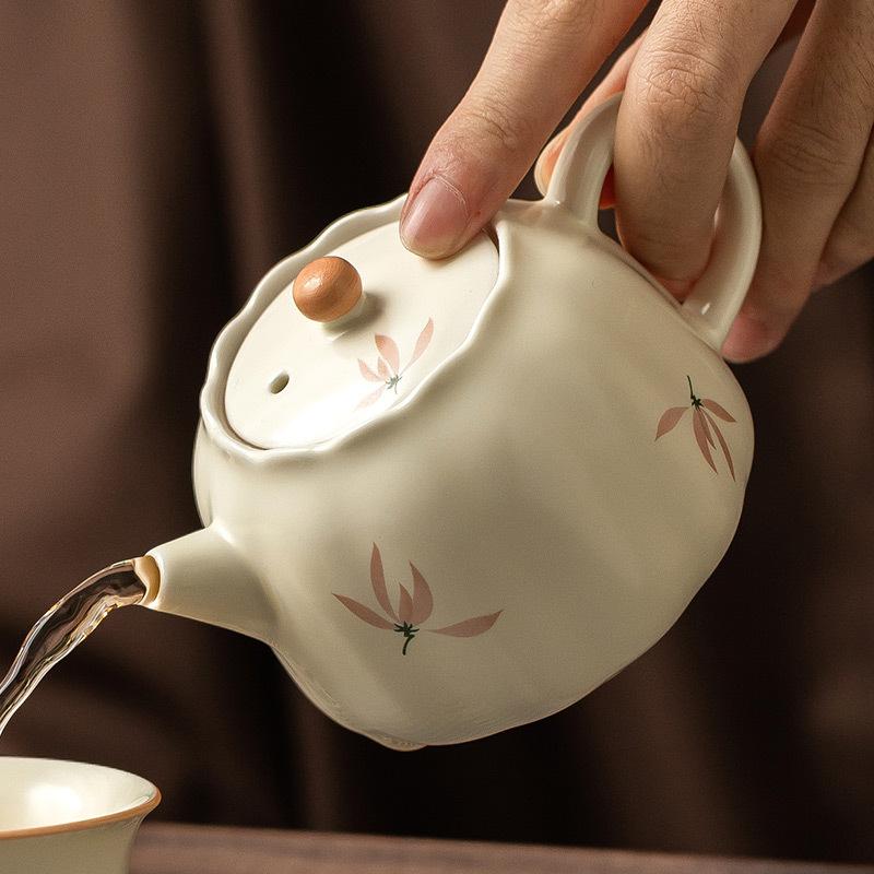 Chinese Gongfu Tea Pot Orchid Bud Inspired Ceramic Teapot,Hand-Held Vessel for Solo Tea Ceremony