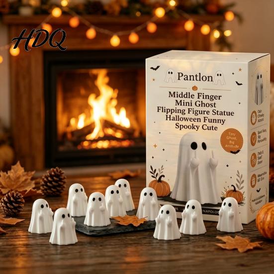 Micro Landscape Accessories Mini Ghost Flipping Middle Finger Figurines for Halloween Decorations Miniature Resin Holiday Tabletop Scenery