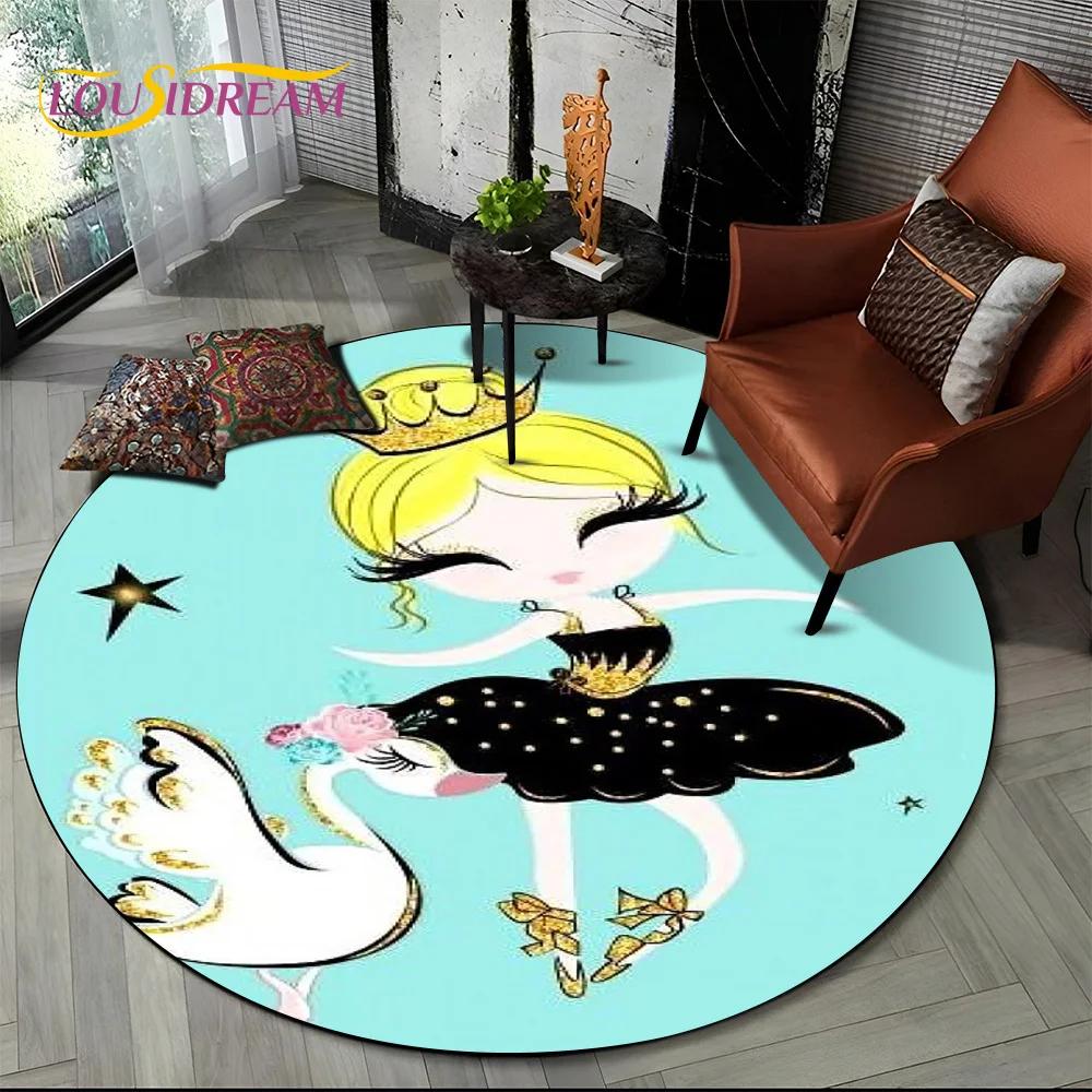 Ballet Girl Cartoon Flower Fairy Ballerina Round Carpet Rug for Living Room Bedroom Child Decor,Pet Area Rug Non-slip Floor Mat
