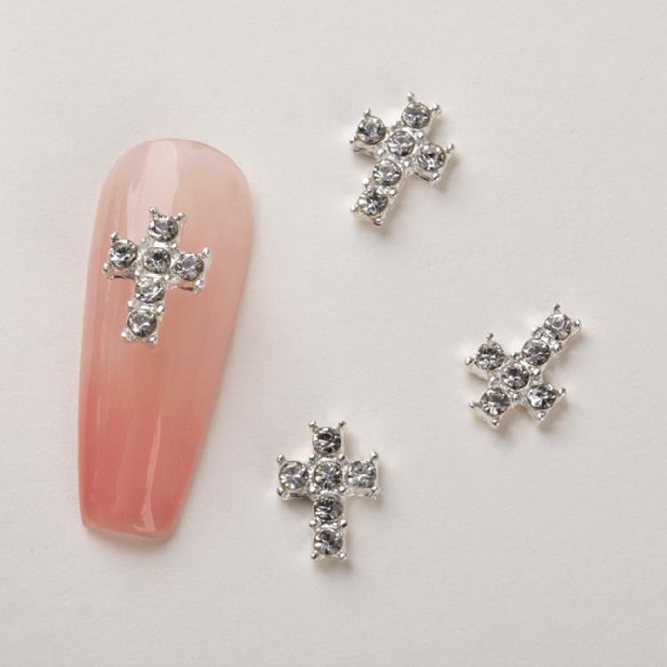 10Pcs Retro Cross Nail Charm Alloy Rhinestones Cross Charms Punk Gothic Nail Art