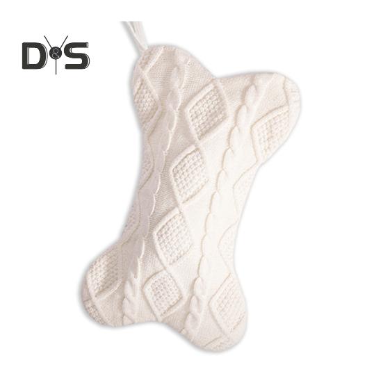 

Рождественский чулок для собак в форме кости, вязаный рождественский чулок, подарочный пакет для домашних животных, подвесной праздничный чулок для украшения каминной полки на елке белый