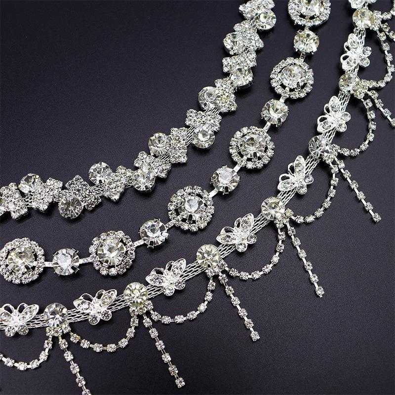 10Yards Rhinestone Trim Tassel Chain Flower Shape Diamond Crystal Clothing Party DIY Wedding Rhinestone Ribbon Gift Decoration