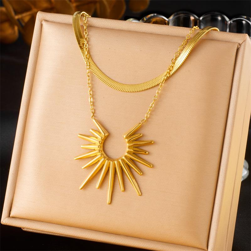 Sunburst Jewelry Set Necklace Earrings Ring Stainless Steel