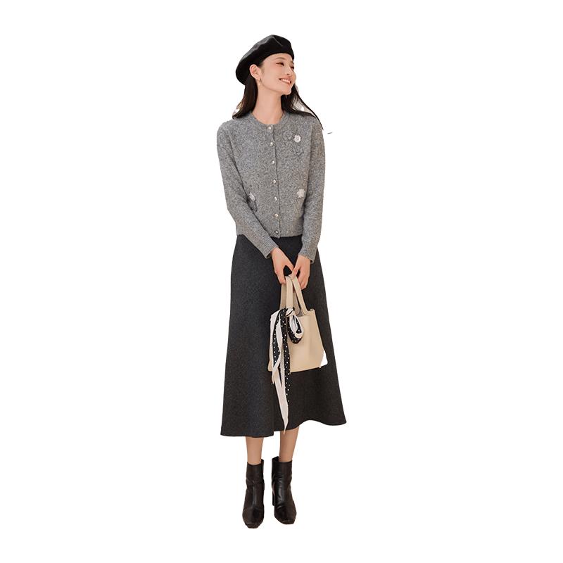 

Women s Elegant High-Waist A-Line Wool Blend Skirt L
