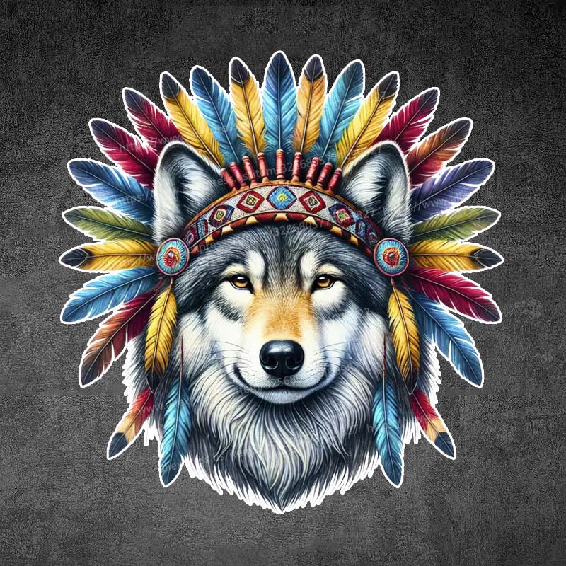 

Wolf in Indian Headdress Car Sticker Art Tribal Wolf Native American Art Vinyl Waterproof Outdoor Bumper Window Laptop Y194 A-15cm Longest Side