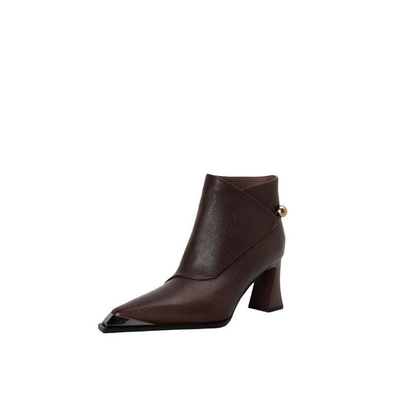 Fashion New Winter Split Leather Women Boot Shoes for Women Pointed Toe Fashion Ankle Boot Handmade Zapatos Mujer High Heels Wool Boots