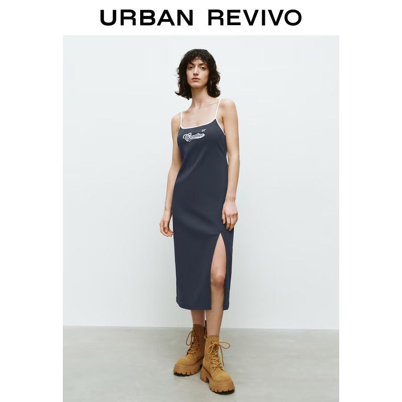 

UR 2025 Spring Women s American Retro Letter Slit Cami Dress S