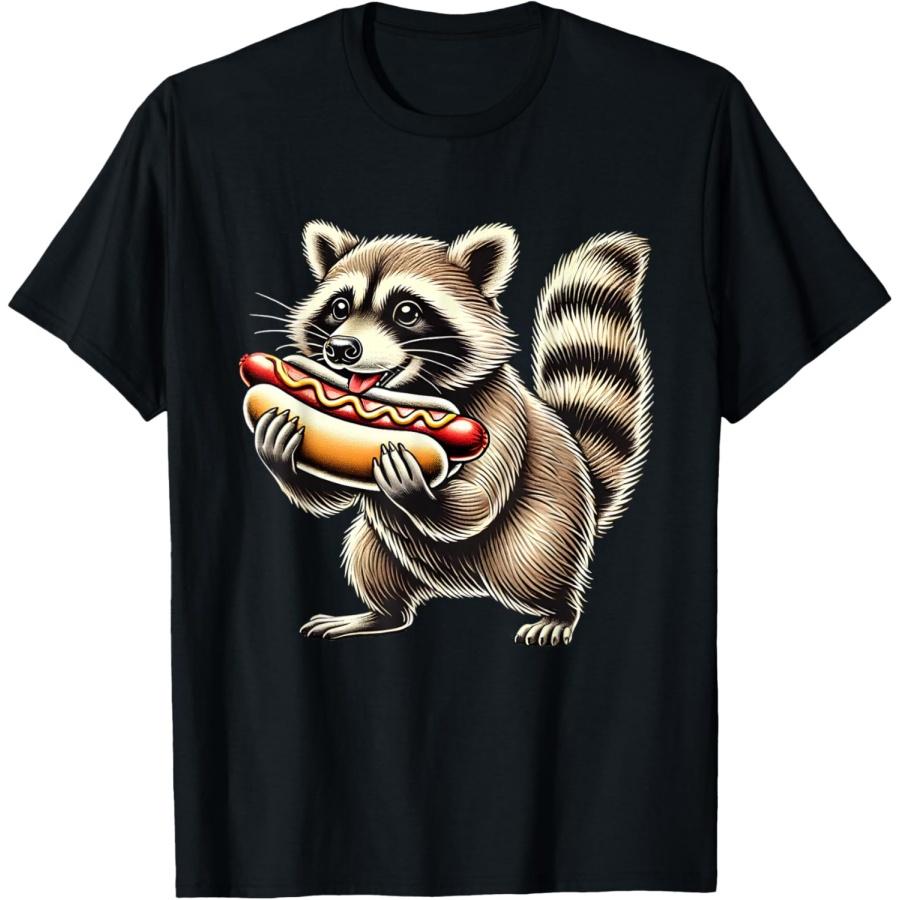 Raccoon Eating Hot Dog Raccoon Hot Dog Lover Men Women Kids T-Shirt S