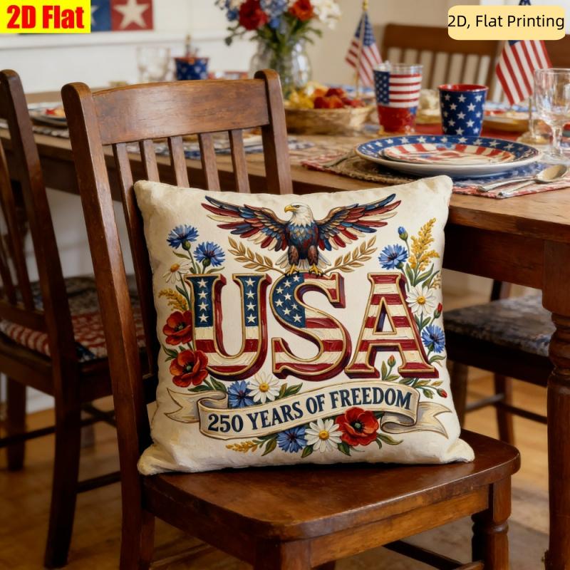1Pc Usa Eagle Floral Print Throw Pillow Cover,Suitable For Sofa,Bedroom,Living Room,A Stylish Gift For Patriotic Enthusiasts