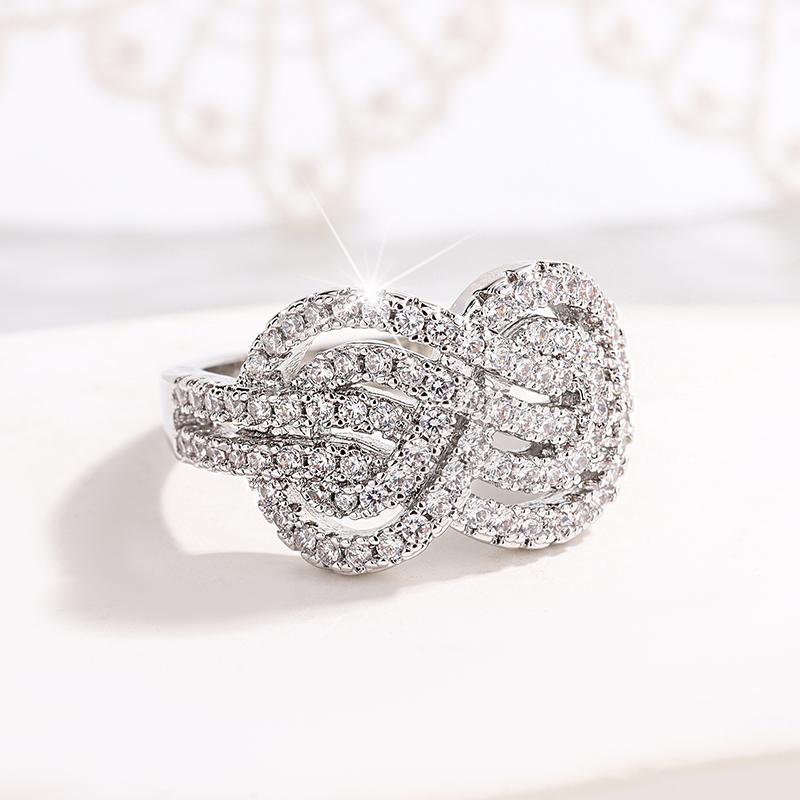 925 Silver PlatedNew Twist Infinite Shape Crystal Cubic Zirconia Rings Woman Exquisite Female Wedding Bands Fashion Jewelry Gift