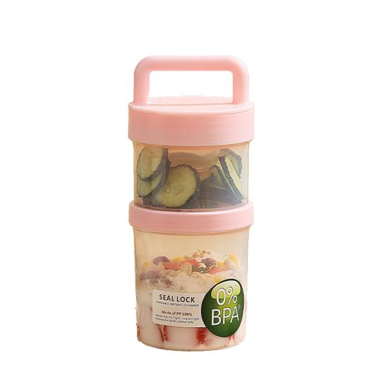 

Portable Breakfast Cup with Built-In Spoon Double Layer Salad Container for Overnight Oats BPA-Free Microwave-Safe Fruit Bowl for Meal Prep Gym Office