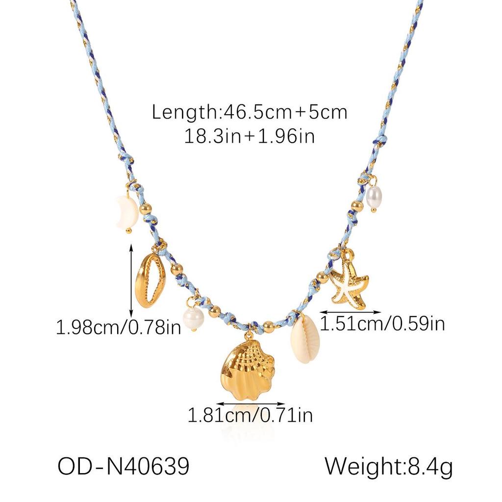 Stainless Steel Ocean Style Necklace with Seashell & Starfish Pendant for Women