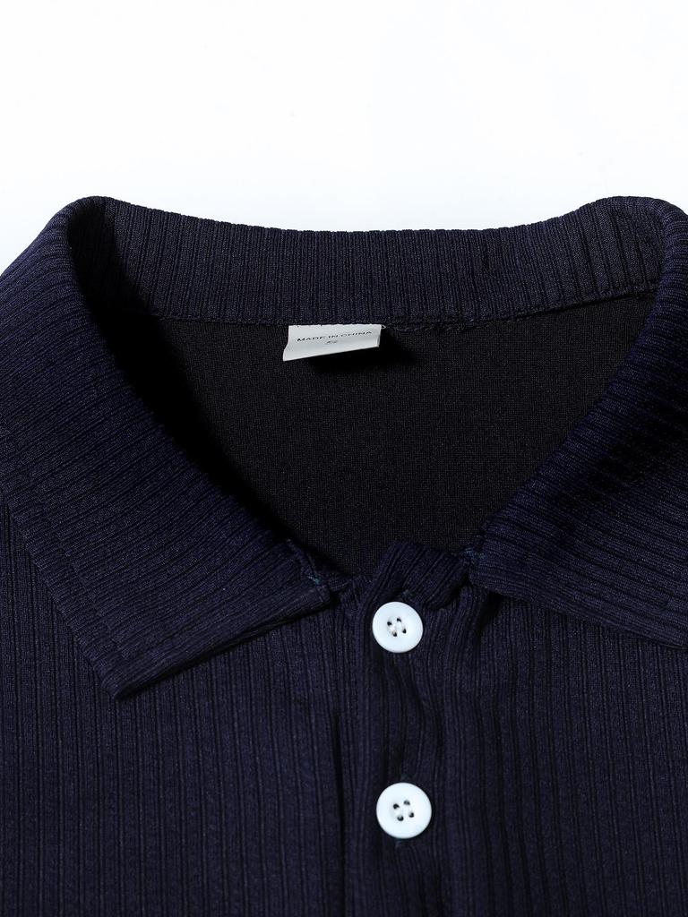 European American Men's Knit Lapel Long Sleeve Polo Shirt