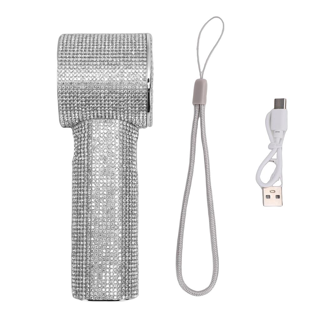 Rhinestone Handheld Turbo Fan 199 Speeds Adjustable USB Rechargeable Portable Small Pocket Fan with Digital Display for