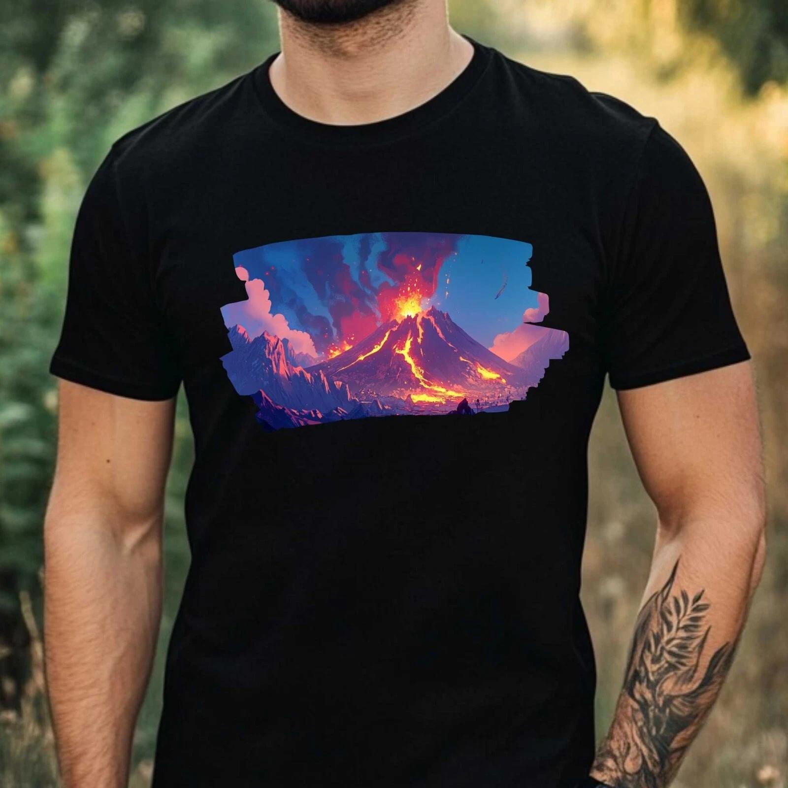 T-Shirt Herren Ausbrechender Vulkan Motiv Baumwolle Größe XS bis 5XL XXXL