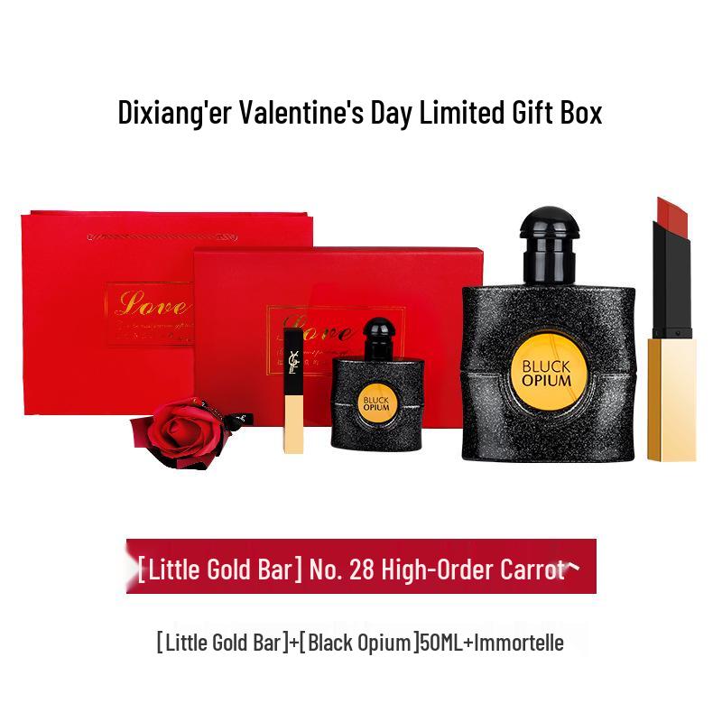 Qixi Valentine's Perfume & Lipstick Set: Rose, Black Opium, Libre - Gift for Girlfriend or Bestie