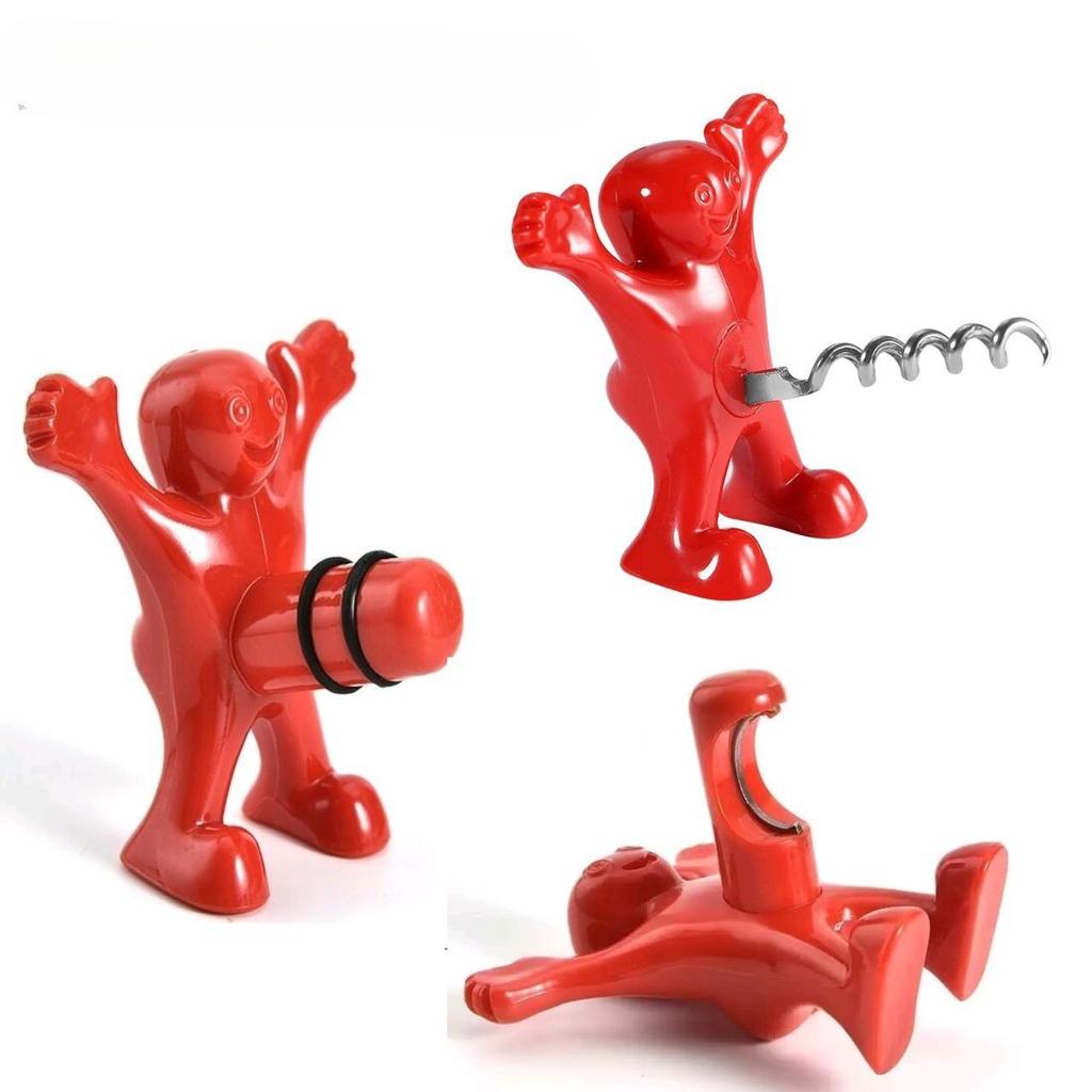 New Reusable Funny Happy Man Red Plastic Wine Cork Bottle Plug Bottle Stoppers Kitchen Bar Tools
