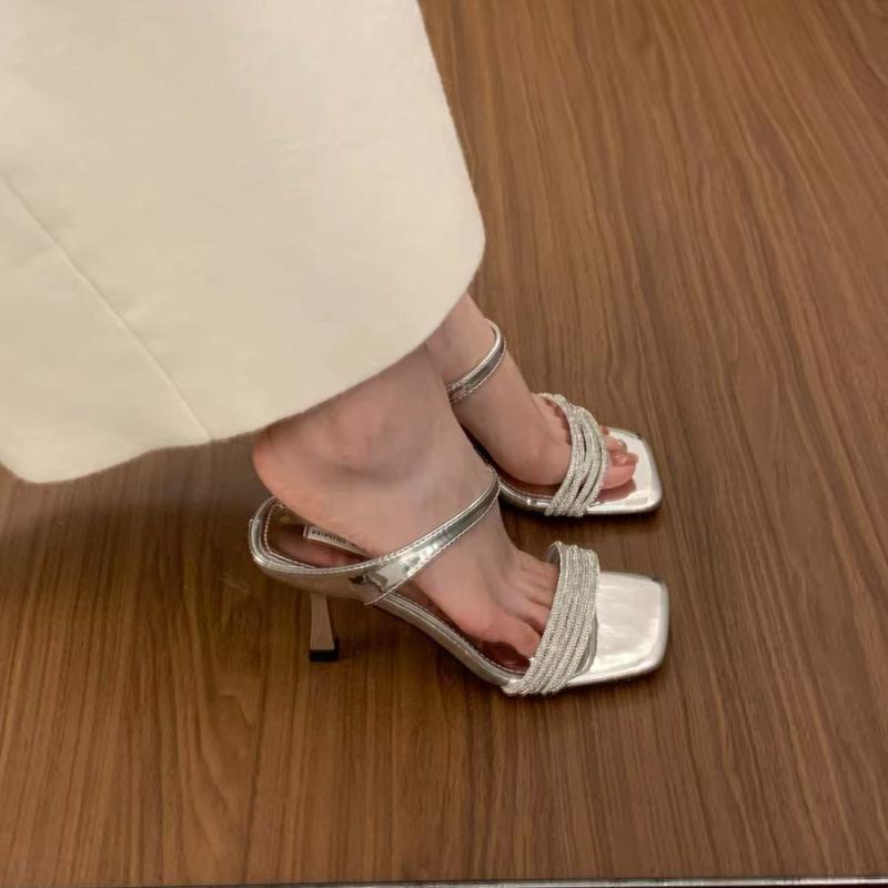 Fashion Luxury Fashion Rhinestones Women Thin Heels Pumps Slides Shoes Female Slip on Footwear Party Ladies High Heels Shoes Sandals