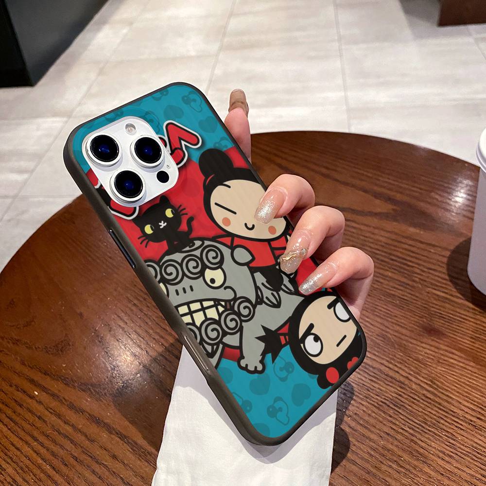 Animation Pucca Cate Phone Case For IPhone 17 16 15 14 13 12 11 Pro Max Plus Corrugated Bumper Back Cover Shell