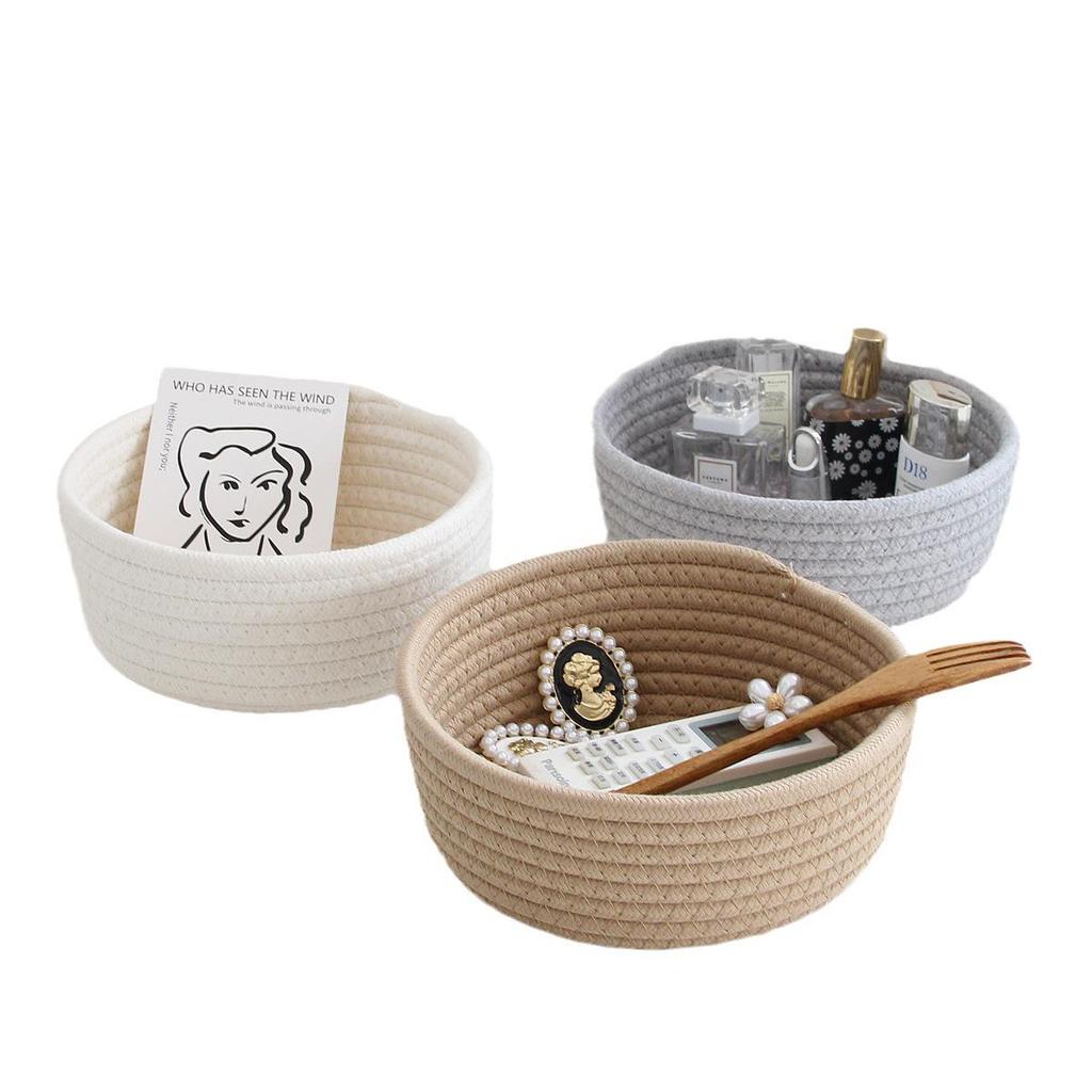 Cesta Redonda de Cuerda de Algodón Tejida para Almacenamiento y Lavandería