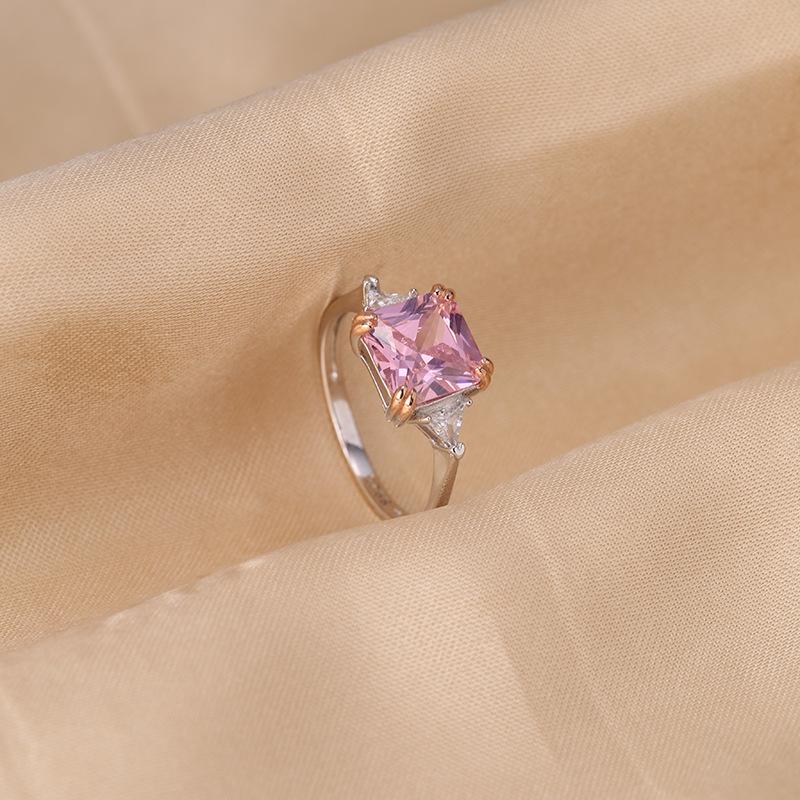 

S925 Sterling Silver Women s Pink Diamond Zircon Ring - High-End, Fashionable, Luxury Index Finger Accessory US Size 10