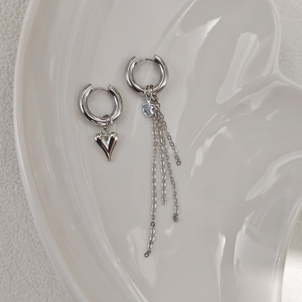 Asymmetrical Love Fringed Chain Earrings, Creative Niche Design a Two-wear Earring
