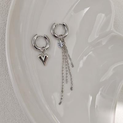 Asymmetrical Love Fringed Chain Earrings, Creative Niche Design a Two-wear Earring