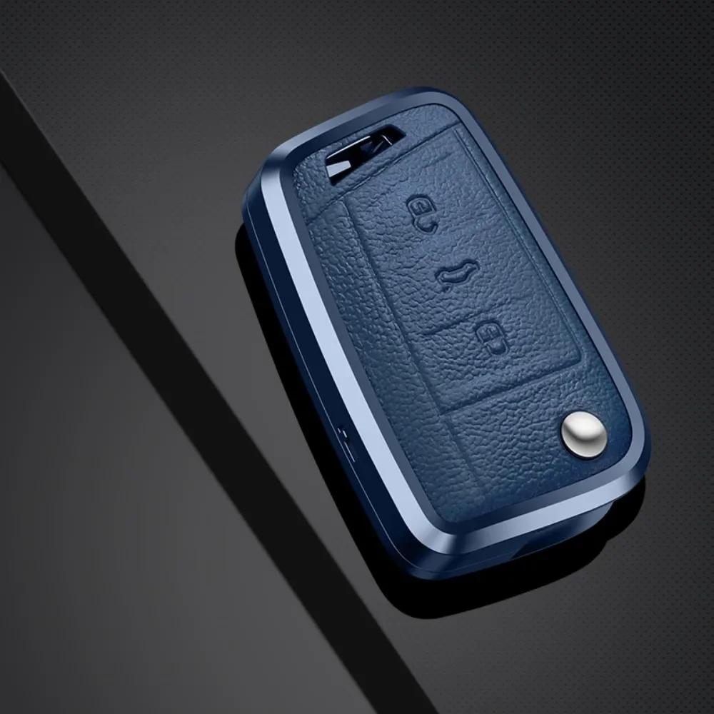 Alloy Leather Car Key Case Cover For Vw Volkswagen Golf 7 Mk7 Gti Tiguan Mk2 For Seat Ateca Leon Fr 2 Ibiza For Skoda Octavia A7