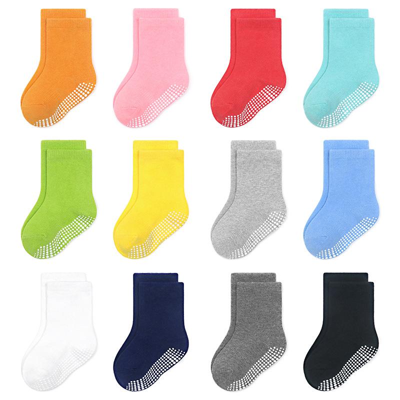 New Kids Anti-Slip Socks Solid Cotton Non-Slip Gripper Baby Indoor Play Socks Breathable Toddler Floor Socks