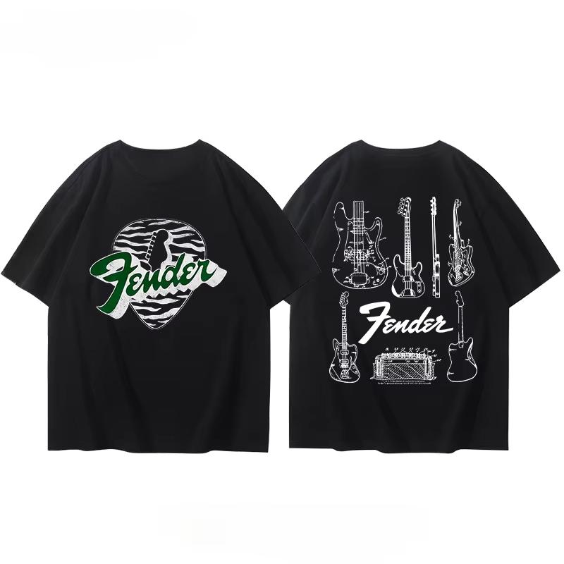 Summer Men T-Shirt Fender Electric Guitar Band Short Sleeved Boys and Girls Summer Guitarist Costumes Around Printed T-shirt