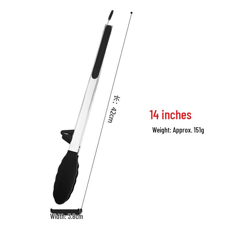 High-Temperature Resistant Silicone and Stainless Steel Food Tongs - Ideal for Barbecue, Roasting, and Bread.