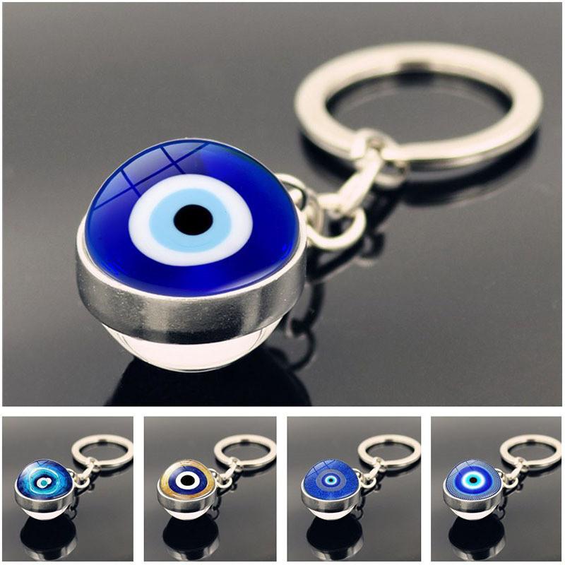 Turkish Evil Chic Eye Keychain With Doublesided Crystal Glass Pendant And Alloy Zinc