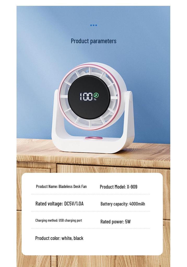 Foldable Mini Silent USB Fan with Digital Display for Desktop or Wall Mount