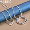 ALIZERO 925 Silver Round Circle O Bracelets Necklace Earrings Rings for Women Wedding Party Gift Jewelry 4Pcs Set