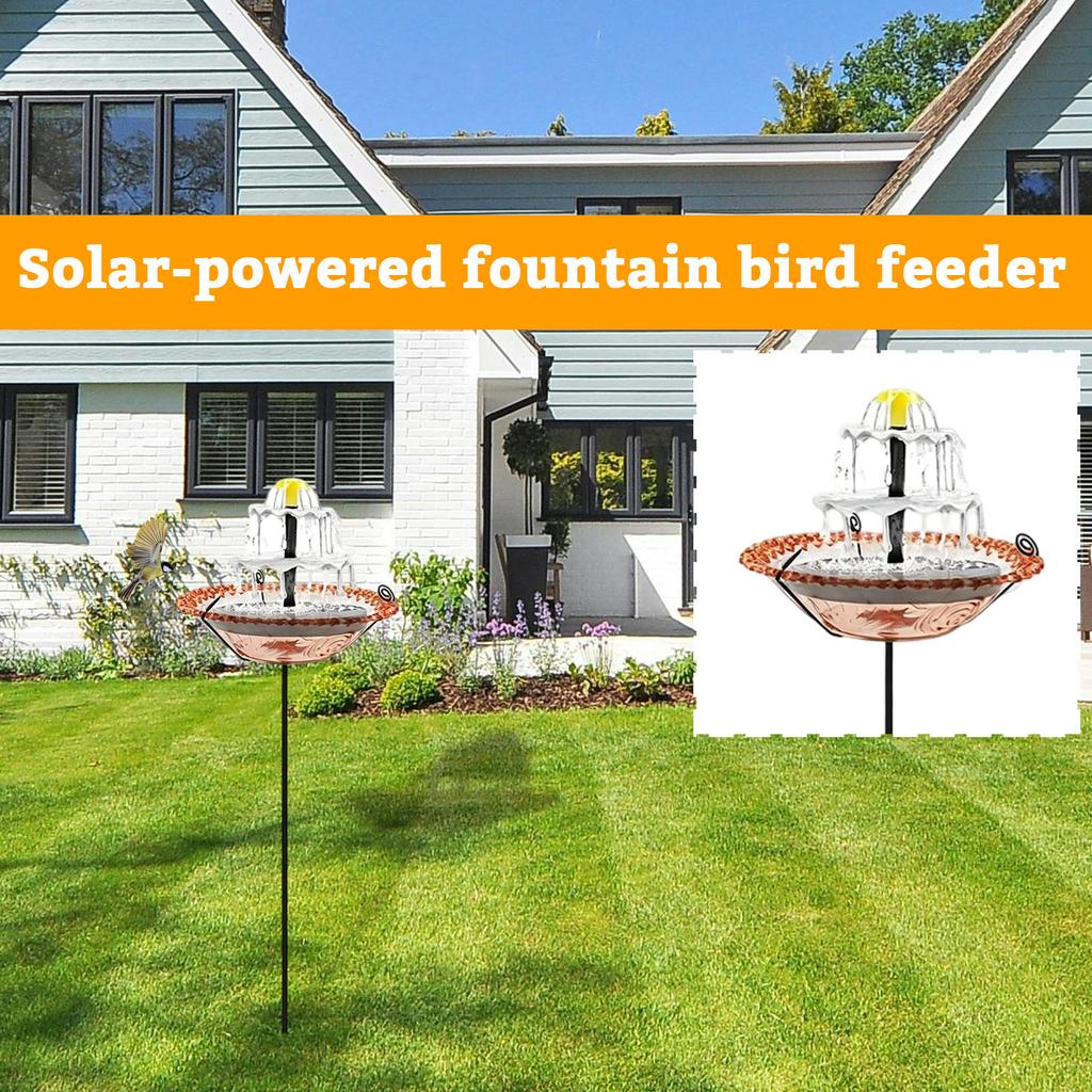 Outdoor Solar Powered Fountain Bird Feeder Glass Bird Bath with Metal Stand Upgraded Water Spray System for Garden Landscape Water Feature