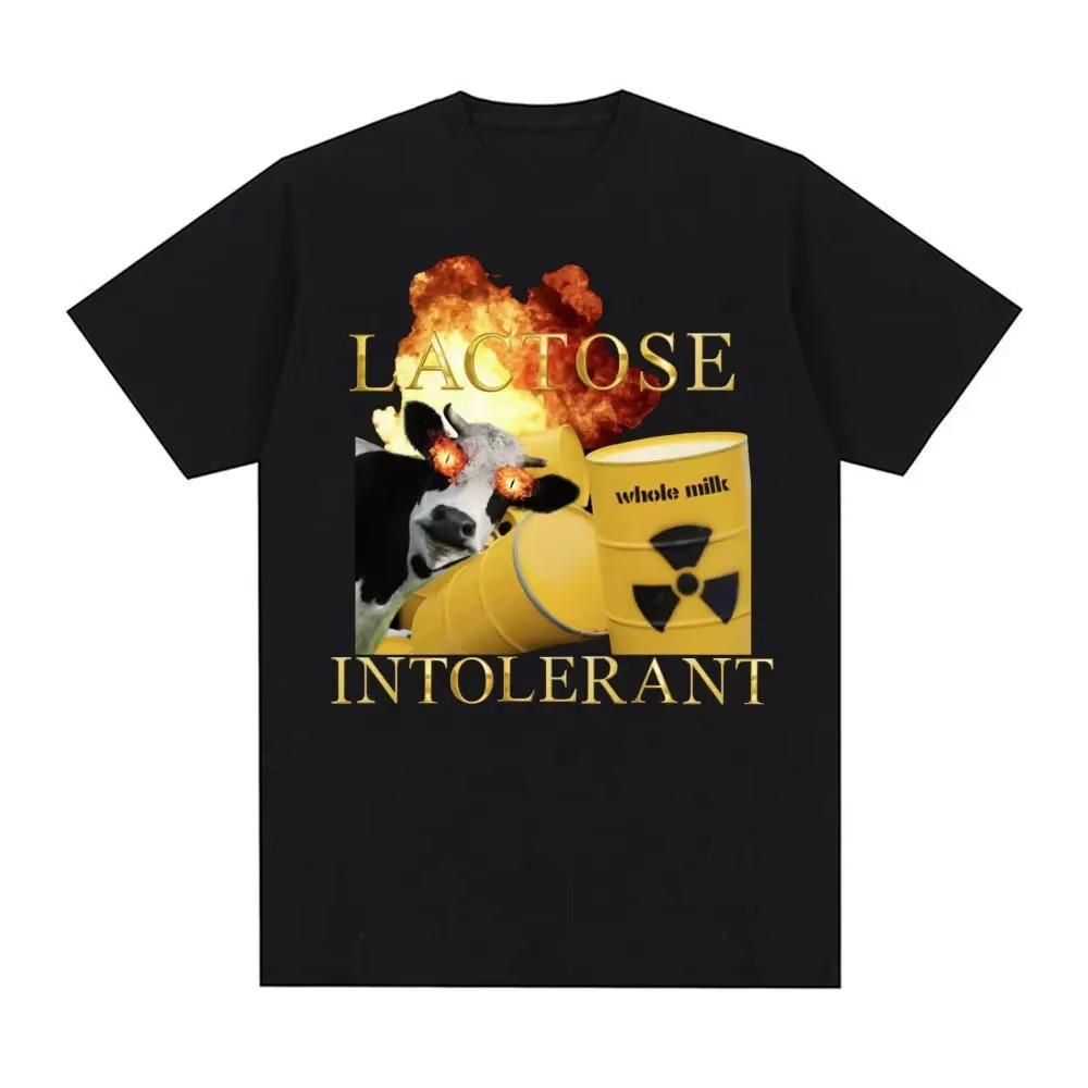 

Witty Lactose Themed Graphic TShirt Casual Short Sleeve Tee for Unisex Women Unique Cow Milk Package Dramatic Scene Design Top 4XL