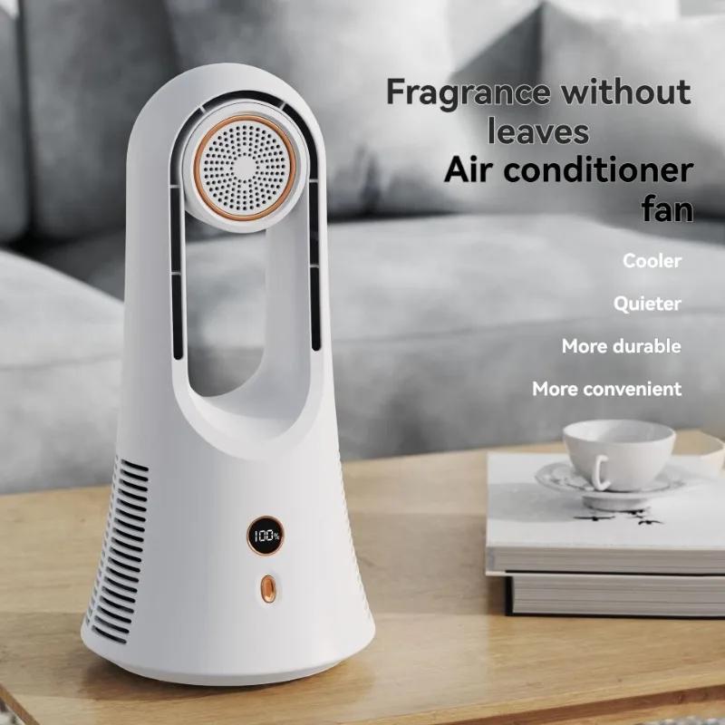 Blattloser Ventilator, USB-Kühlventilator, neuer geräuschloser Desktop-Klimaventilator mit 6 einstellbaren Geschwindigkeiten, abnehmbarer Aromatherapie-Box, Heimklimaventilator