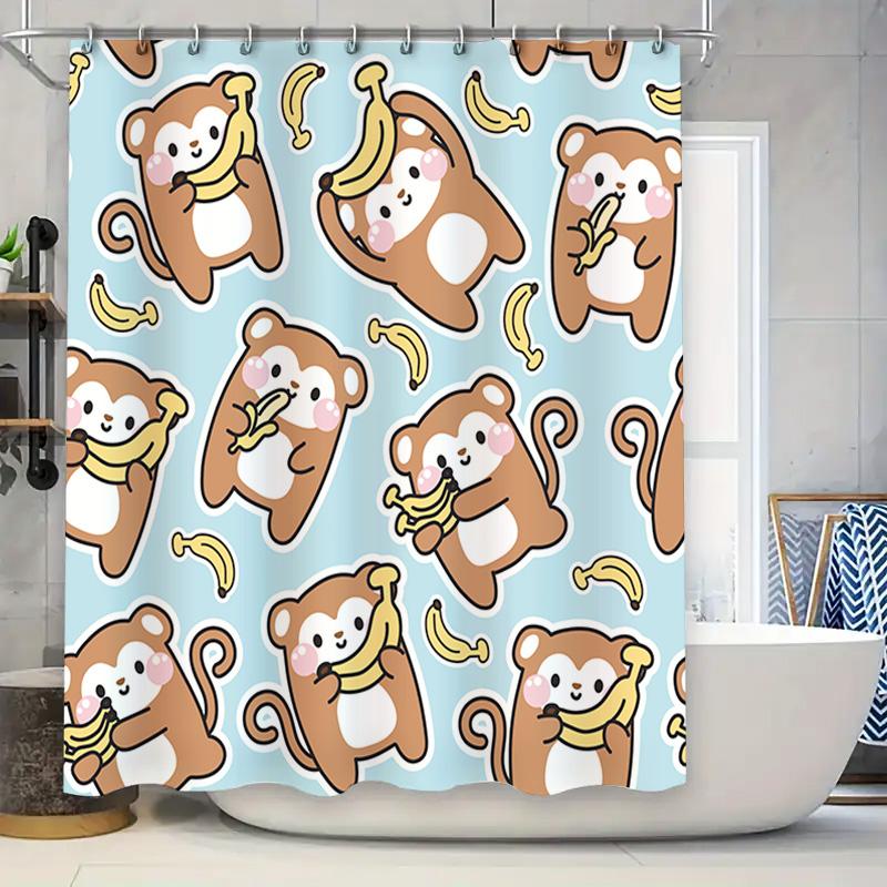 

Blue Cartoon Monkey Bananas Bathroom Shower Curtain Kids Bath Decor Home Decoration Waterproof Fabric Modern Design For Children W60H190(CM)-1 Pcs