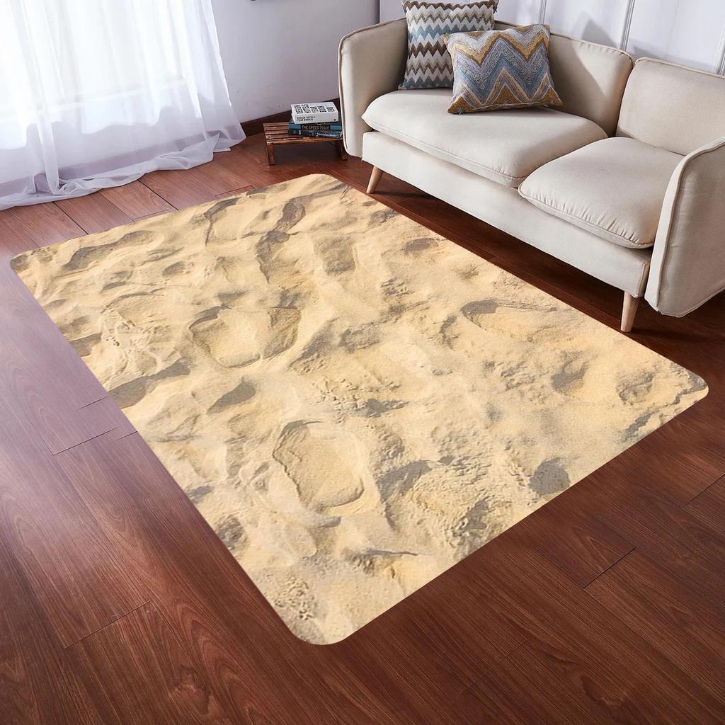 Modern Beach and Sand Design Non-Slip Indoor Area Rug Short Plush Decorative Floor Mat for Bedroom Kitchen Living Room