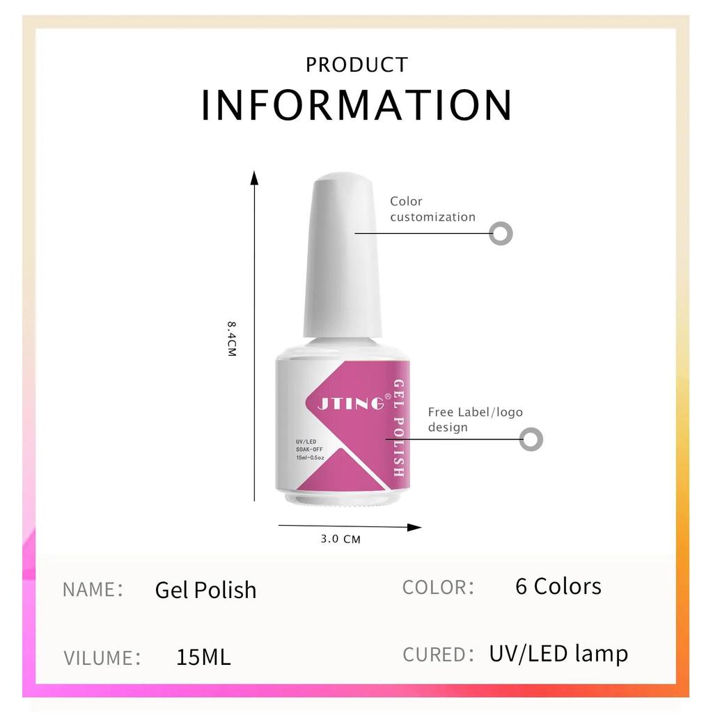 JTING Super Popular pink and Nude 6colour Nail Gel Polish Collection Oem Customize Nail Set Box Uv Gel Polish 15ml Bottles