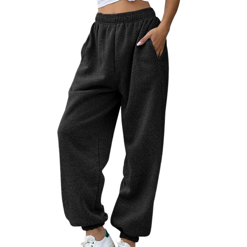 High Waist Fleece Lined Casual Sports Pants for Women Autumn Winter Comfortable Polyester Fiber Street Style