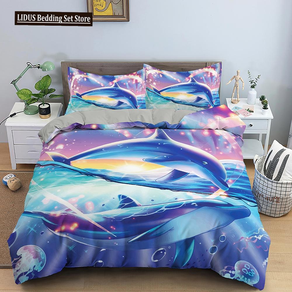 Dolphin Duvet Cover Set 2/3Pcs Marine Life Pillow Case Bedding Sets King Twin Full Queen Size Polyester Quilt Cover For Teens